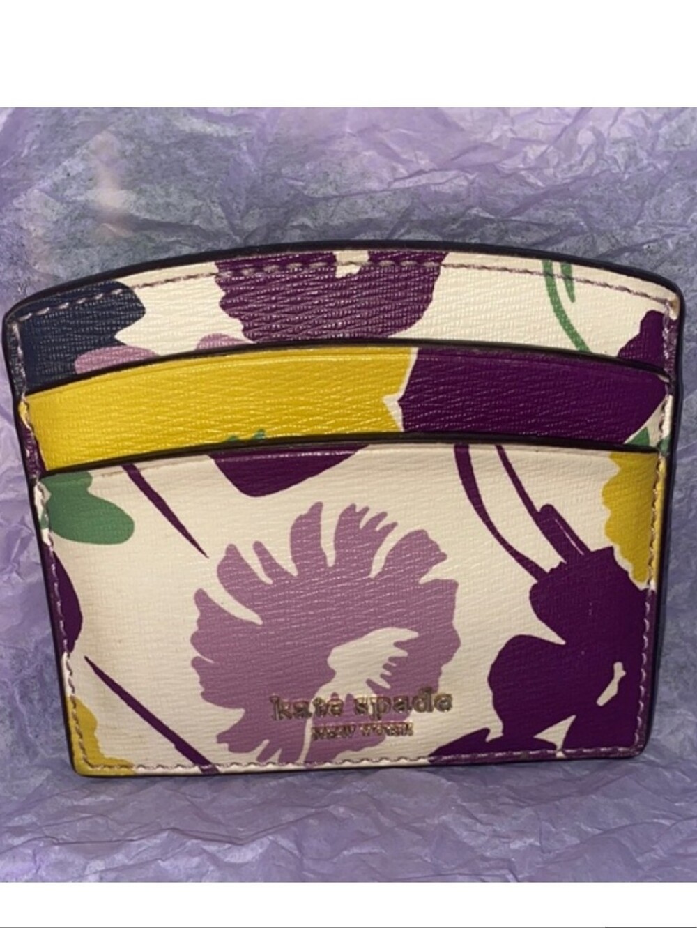 kate spade Floral Leather Card Holder, Good  Condition